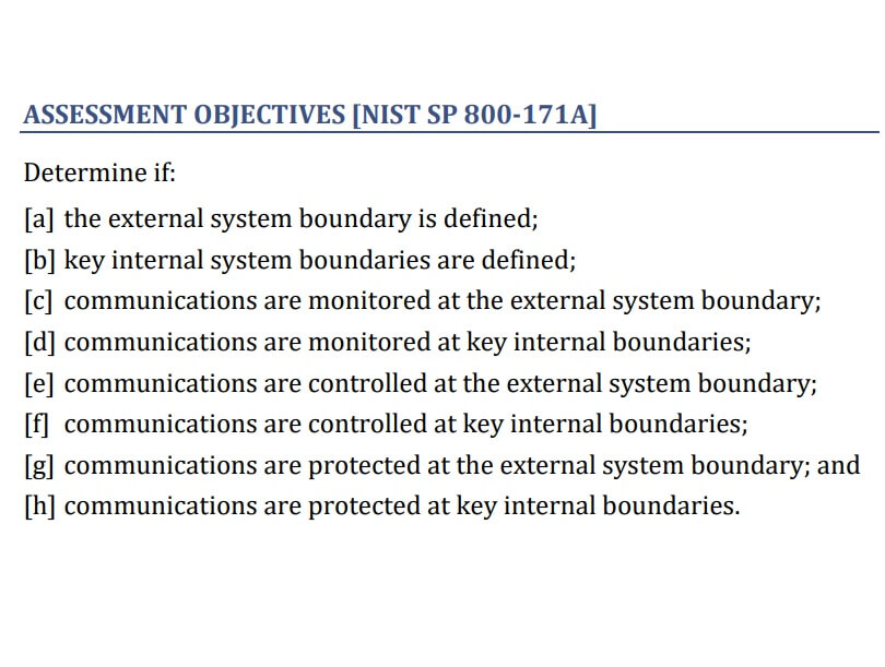 Picture of assessment objectives for CMMC practice SC.1.175 or NIST 800-171 requirement 3.13.1