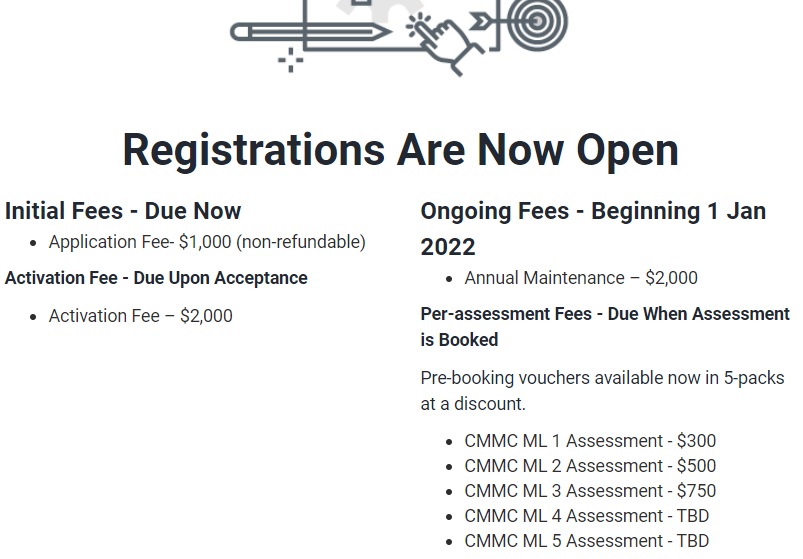 text from cmmc-ab website showing fees for C3PAOs