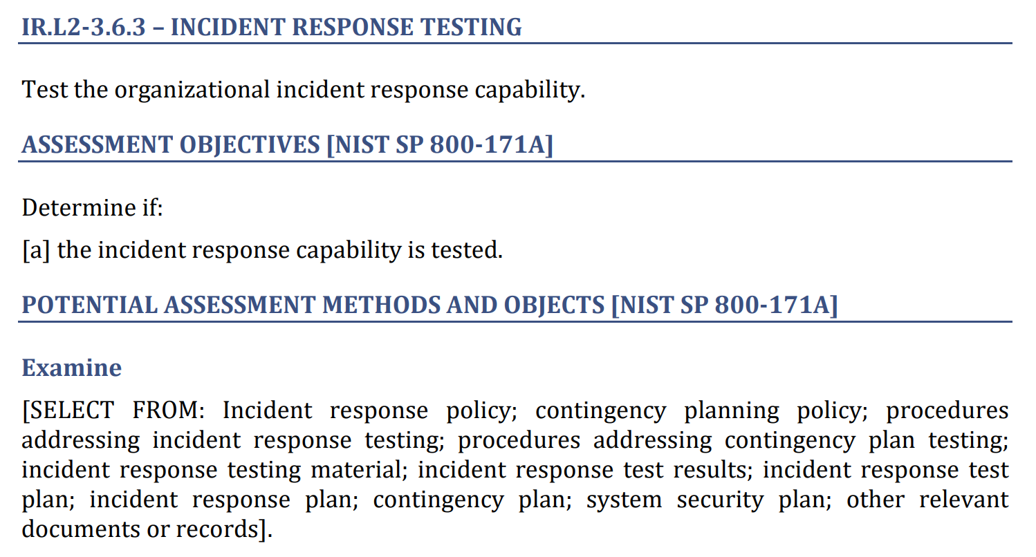3.6.3 incident response testing assessment objectives
