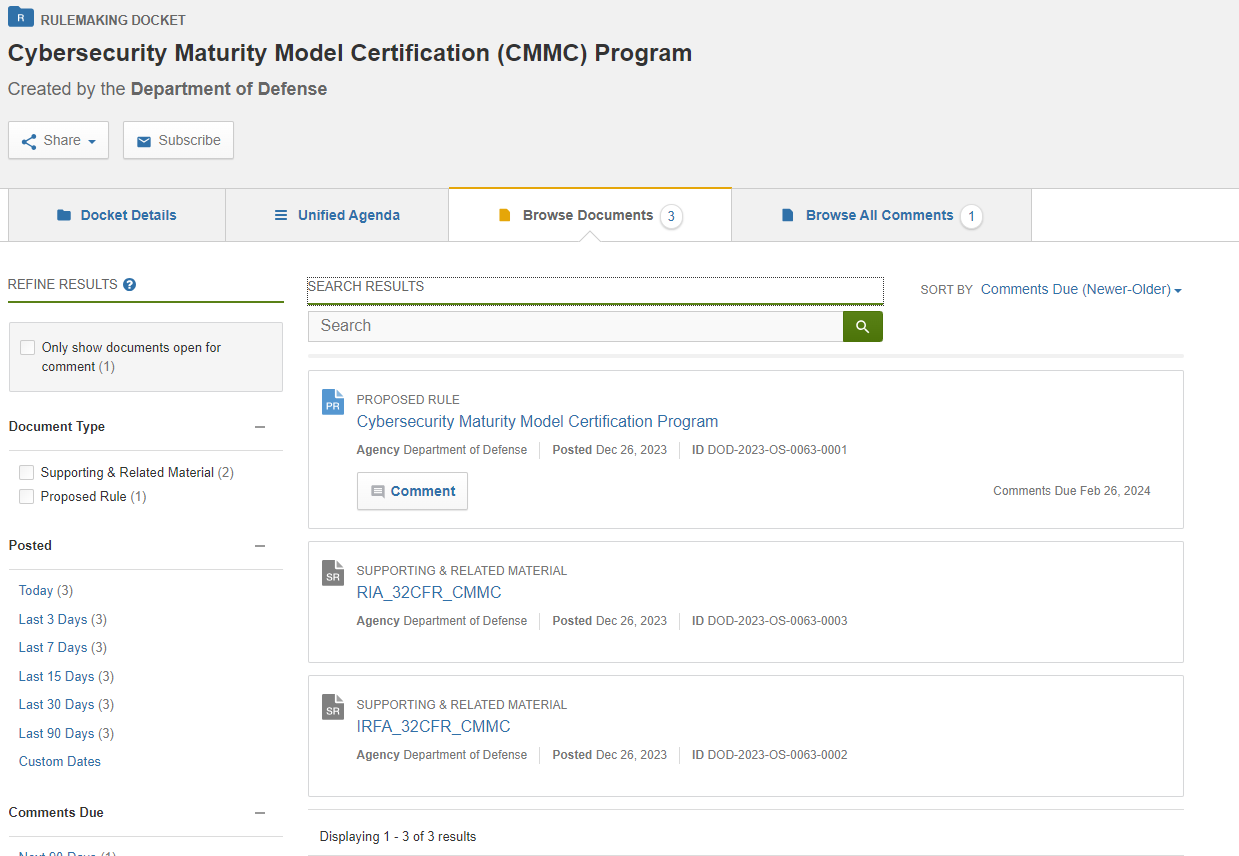 CMMC proposed rule link to documents