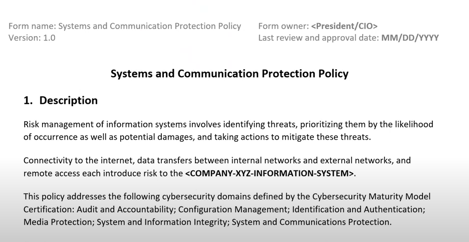 CMMC compliance policy templates and free resources