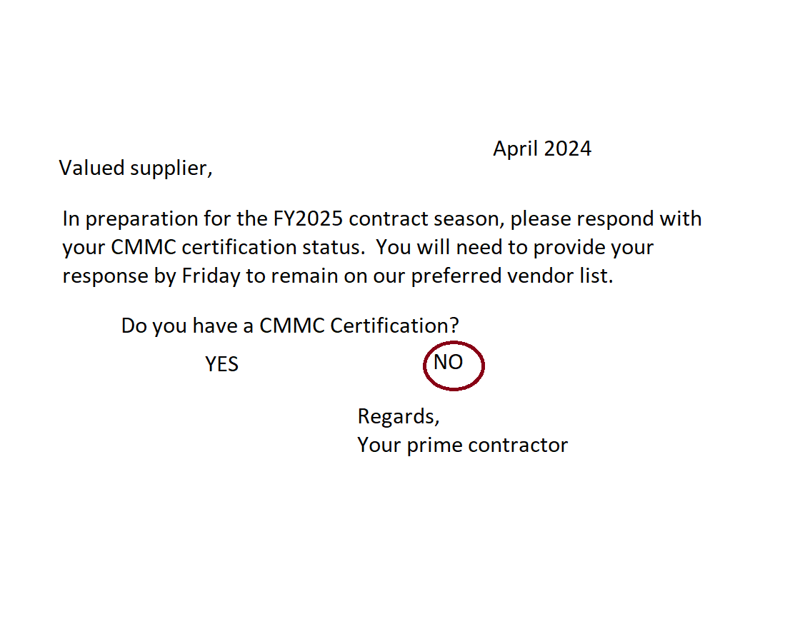 letter from prime requesting CMMC audit assessment or certification status